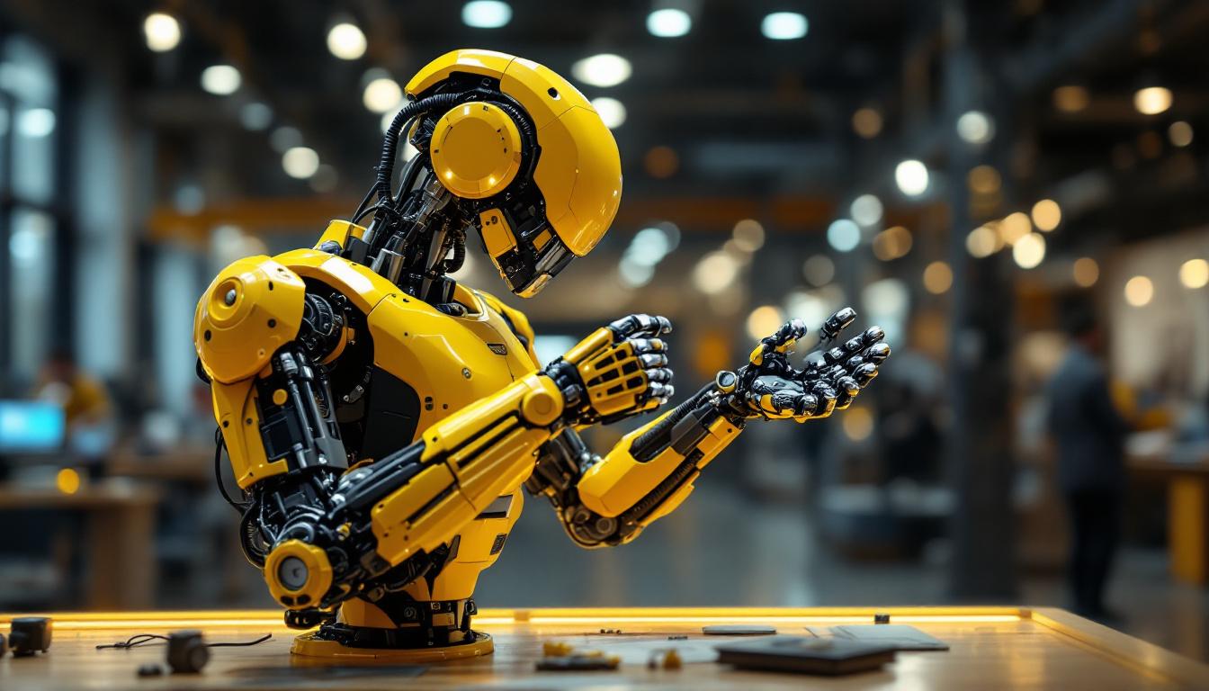 A photograph of a dynamic industrial robot in action