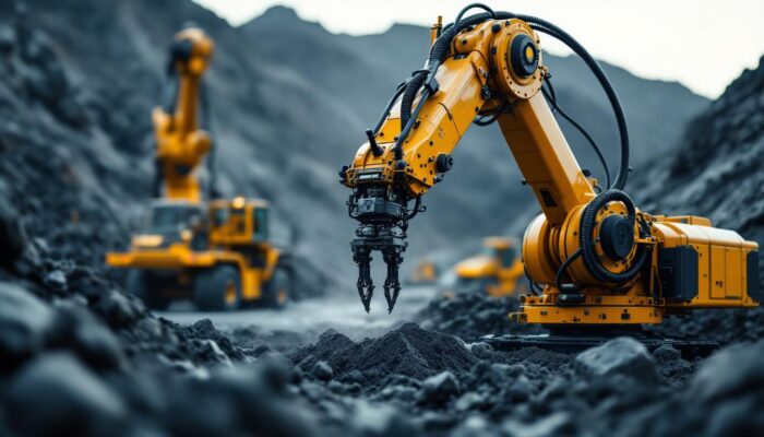 A photograph of capture a photograph of an industrial robotic arm in action at the deer run mine
