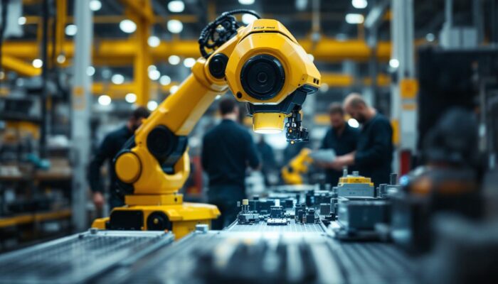 A photograph of a modern industrial robot in action within a waltham