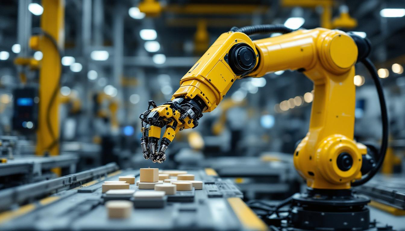A photograph of a sleek industrial robotic arm in action