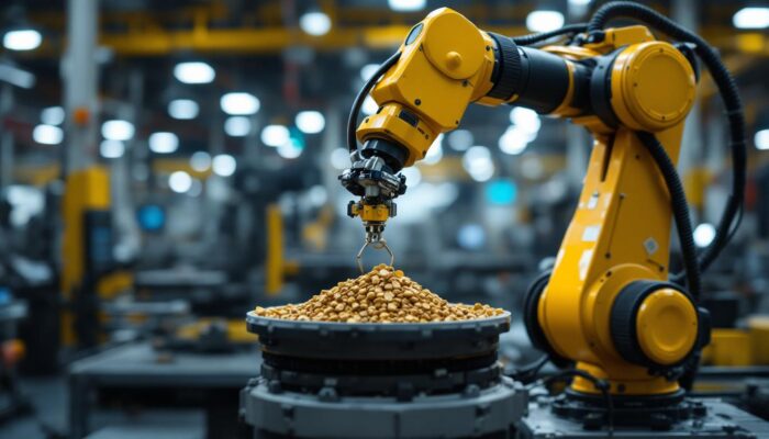 A photograph of capture a photograph of an industrial robotic arm in action