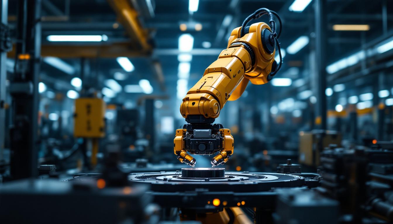 A photograph of a sleek industrial robotic arm in action
