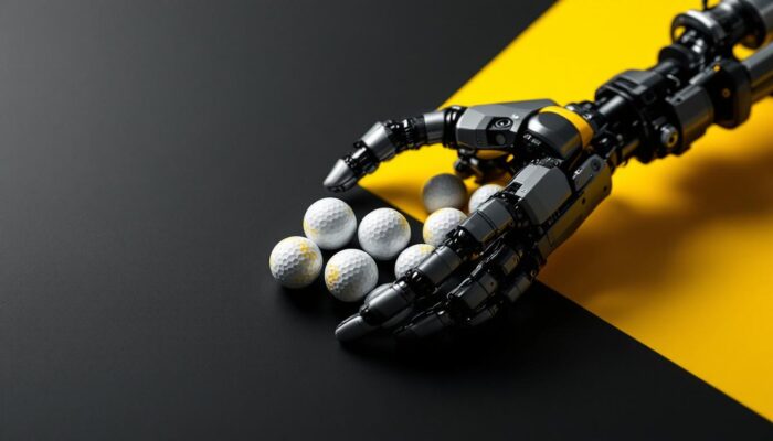 A photograph of a close-up shot of a neatly arranged sleeve of golf balls on a contrasting background