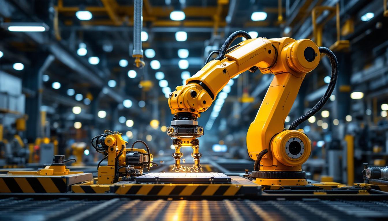 A photograph of a modern industrial robotic arm in action