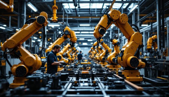 A photograph of a bustling manufacturing floor in boston