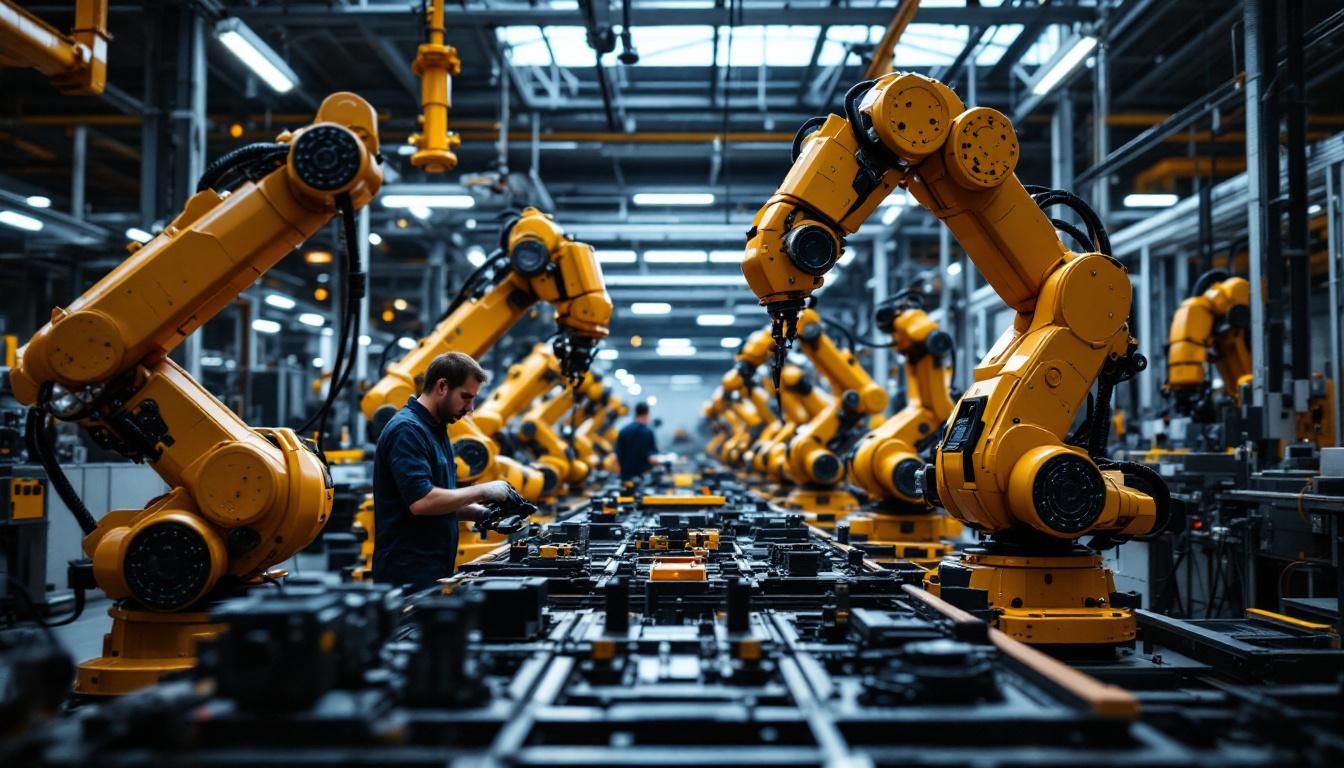 A photograph of a bustling manufacturing floor in boston