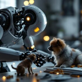 A photograph of a sleek industrial robot in action