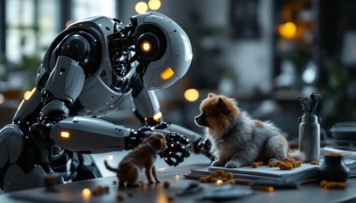 A photograph of a sleek industrial robot in action