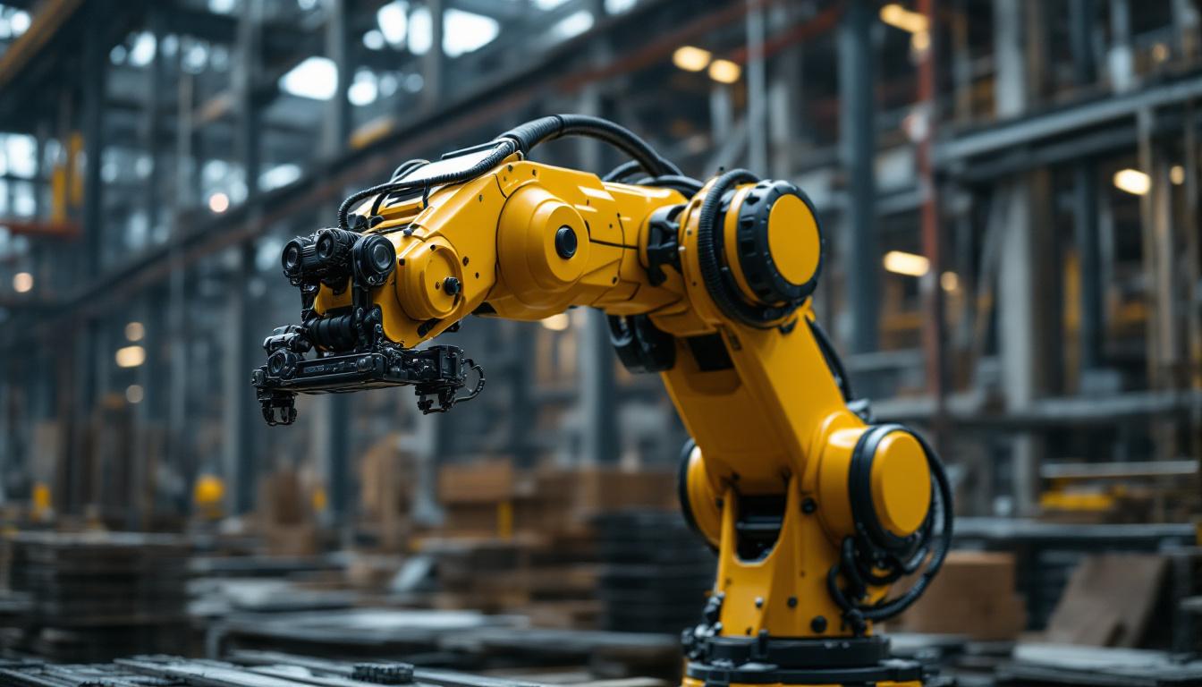 A photograph of an industrial robotic arm in action at a chicago manufacturing facility