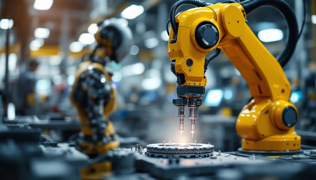 A photograph of a sleek industrial robot in action