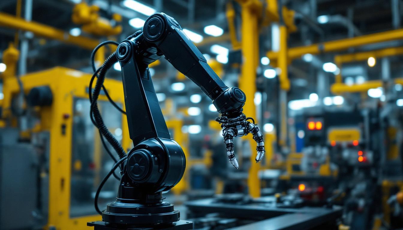 A photograph of a sleek industrial robotic arm in action
