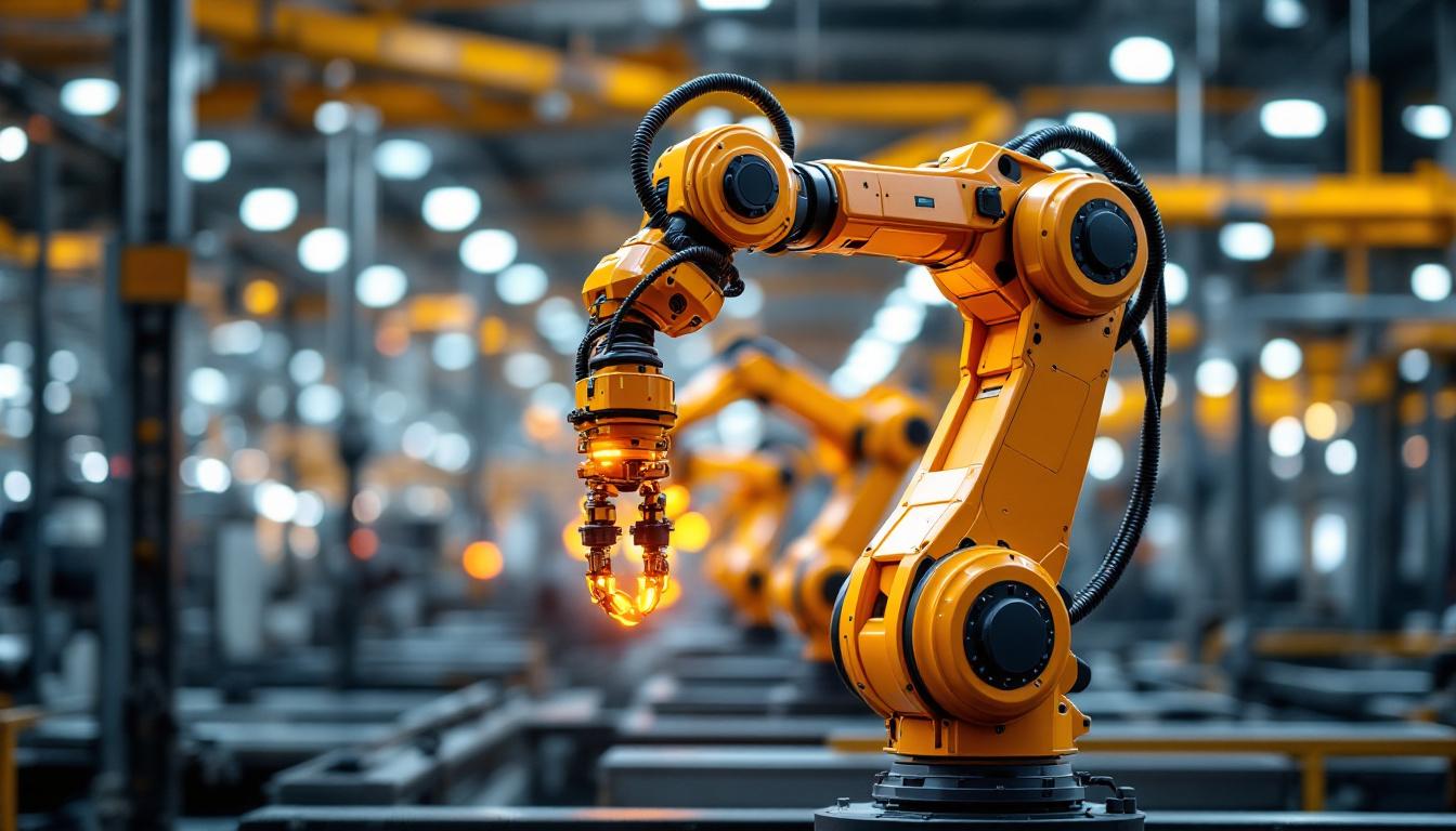 A photograph of a state-of-the-art industrial robotic arm in action