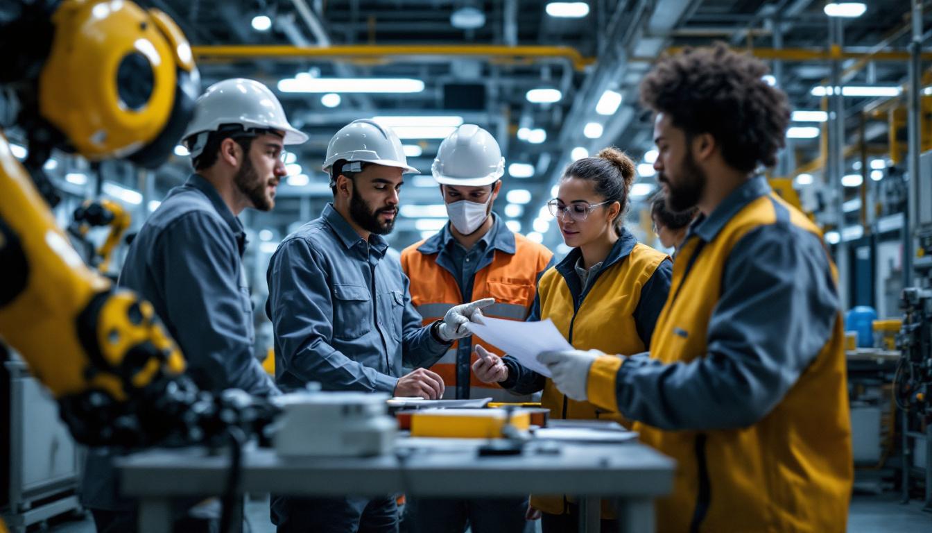 A photograph of capture a photograph of a diverse group of employees engaged in a hands-on training session about chemical hazards