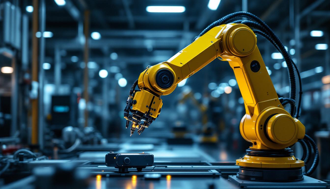 A photograph of a sleek industrial robotic arm in action