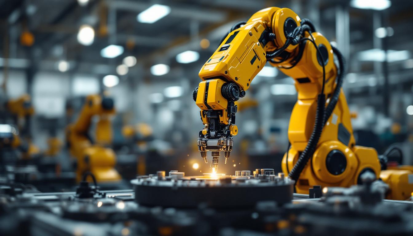 A photograph of a robotic arm in an industrial setting