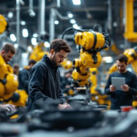 A photograph of a dynamic industrial robotics setting in seattle