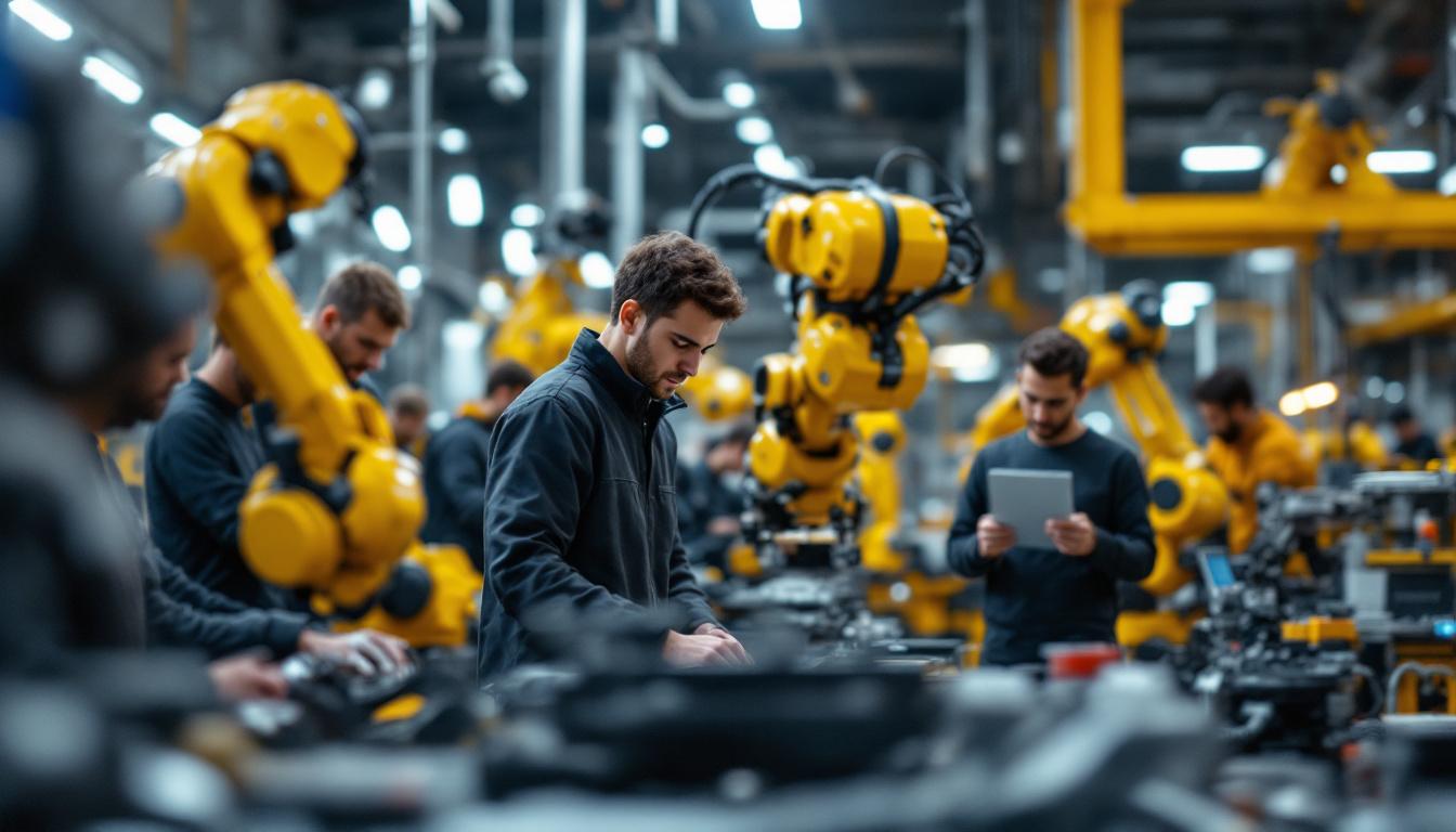 A photograph of a dynamic industrial robotics setting in seattle