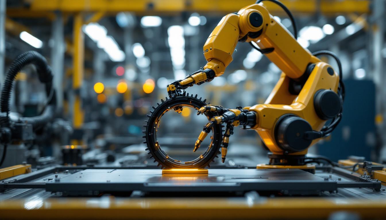 A photograph of a sleek industrial robot in action