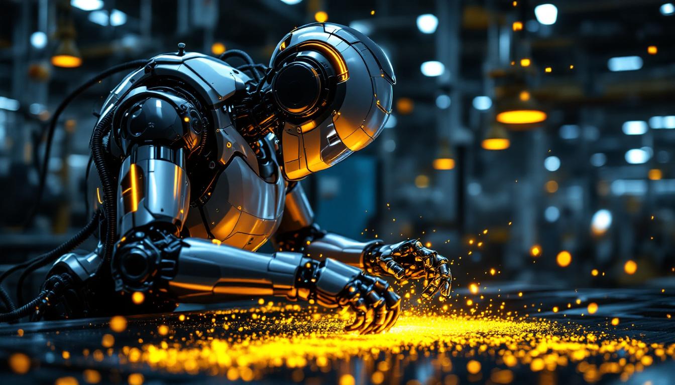 A photograph of a sleek industrial robot in action