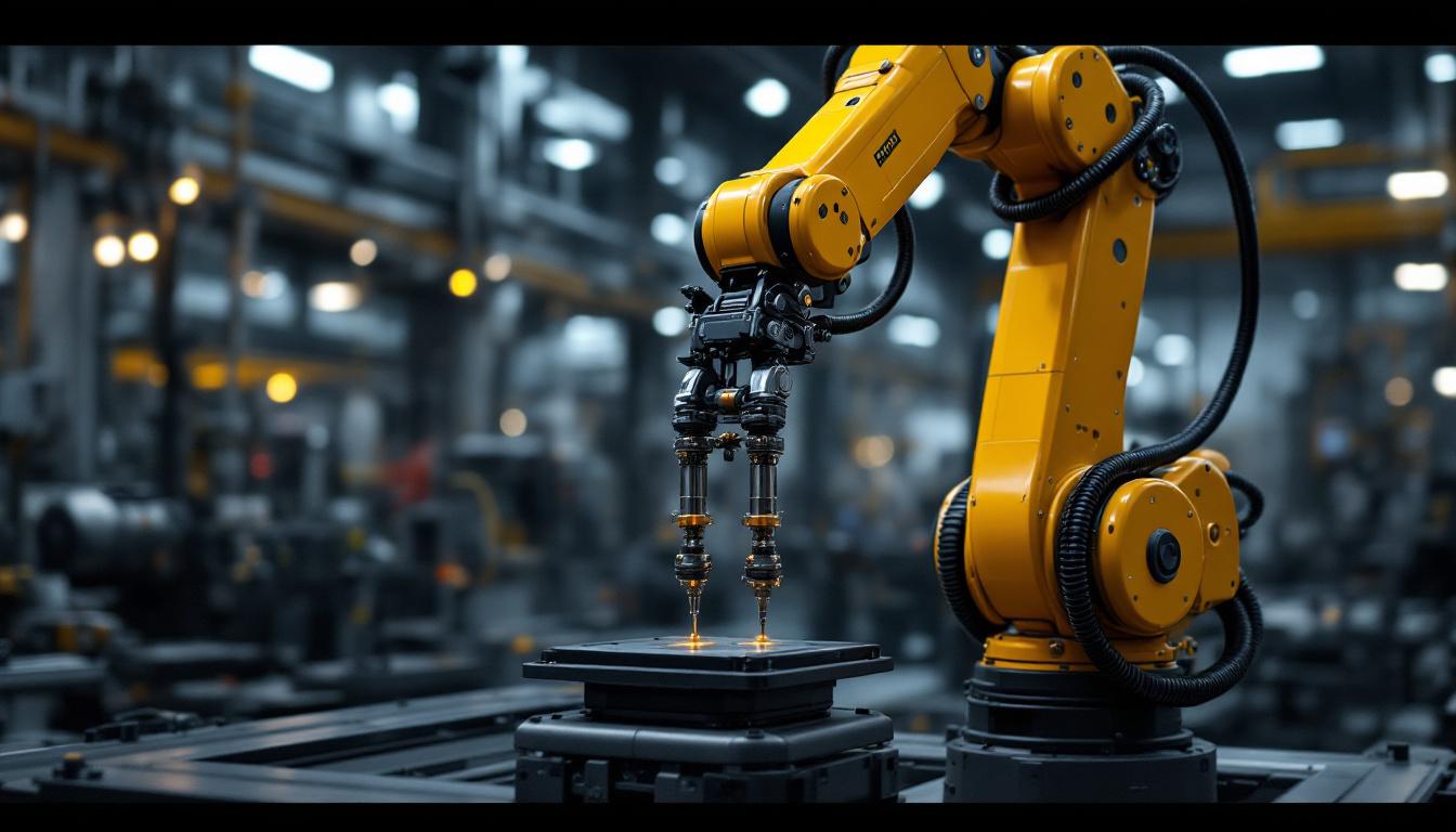 A photograph of a sleek industrial robotic arm in action