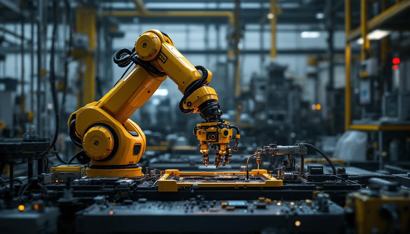 A photograph of a robotic arm at work in a controlled environment