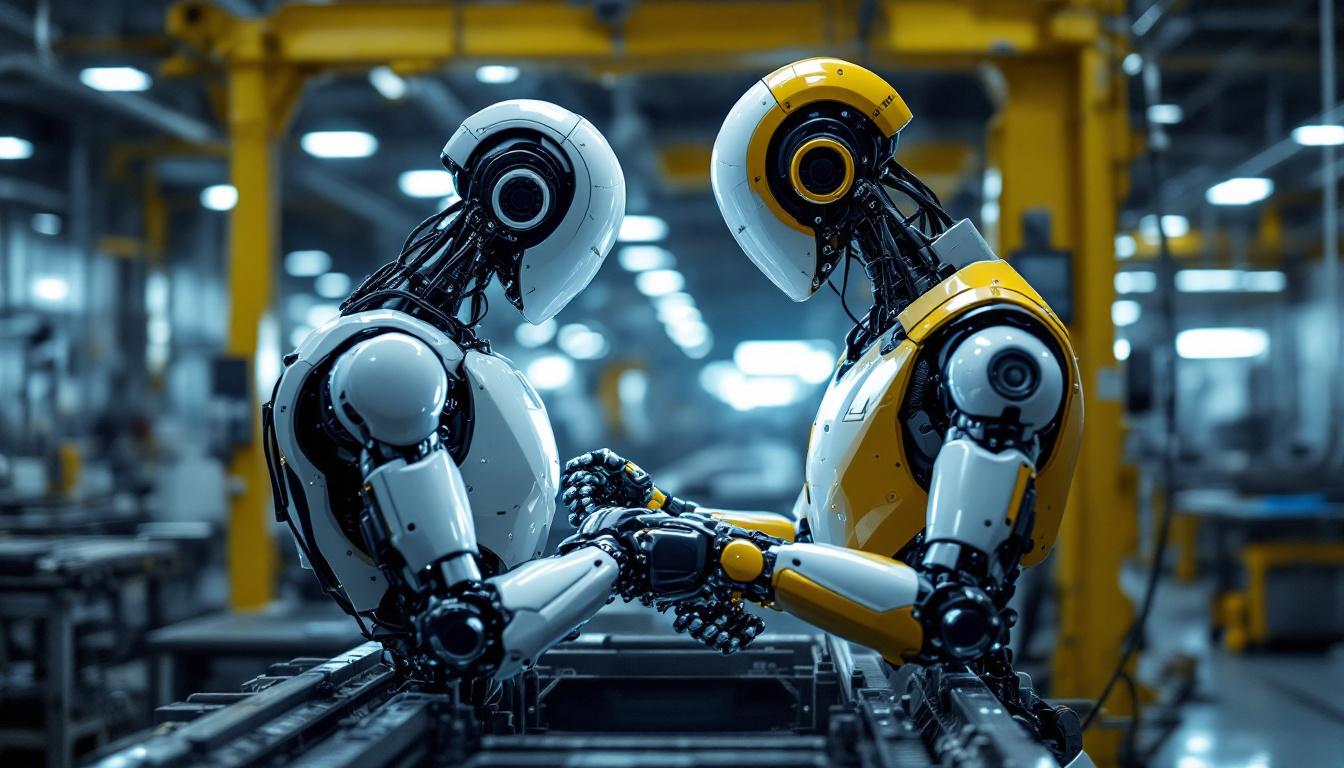 A photograph of a modern industrial robot in action within a manufacturing environment