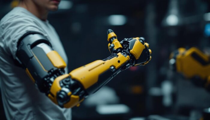A photograph of capture a photograph of a bionic arm in action