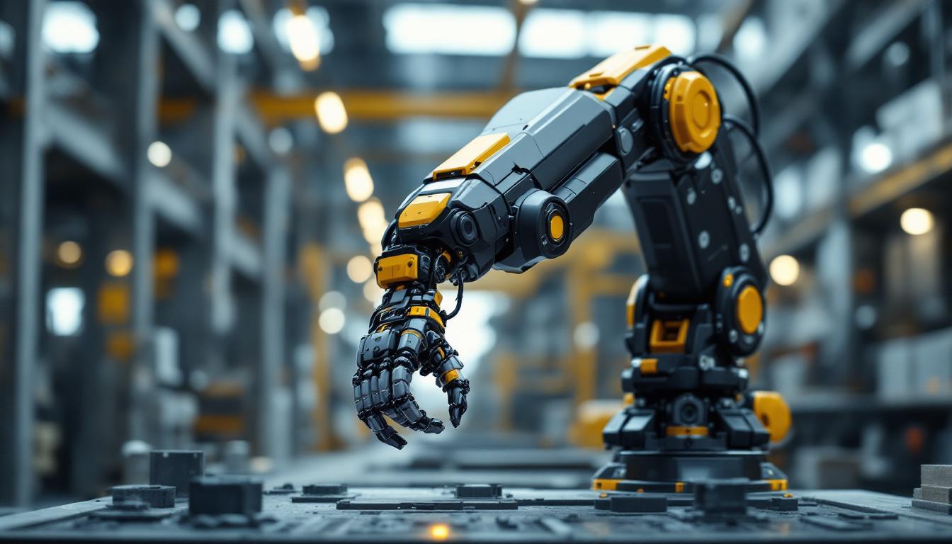 A photograph of a sleek industrial robotic arm in action