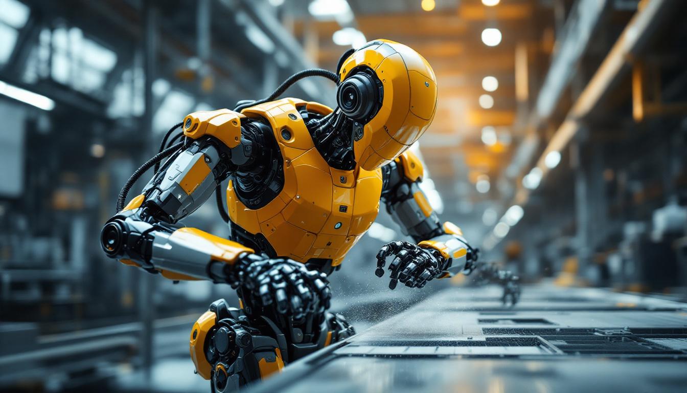 A photograph of a sleek industrial robot in action