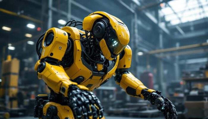 A photograph of a boston dynamics robot in action within an industrial setting