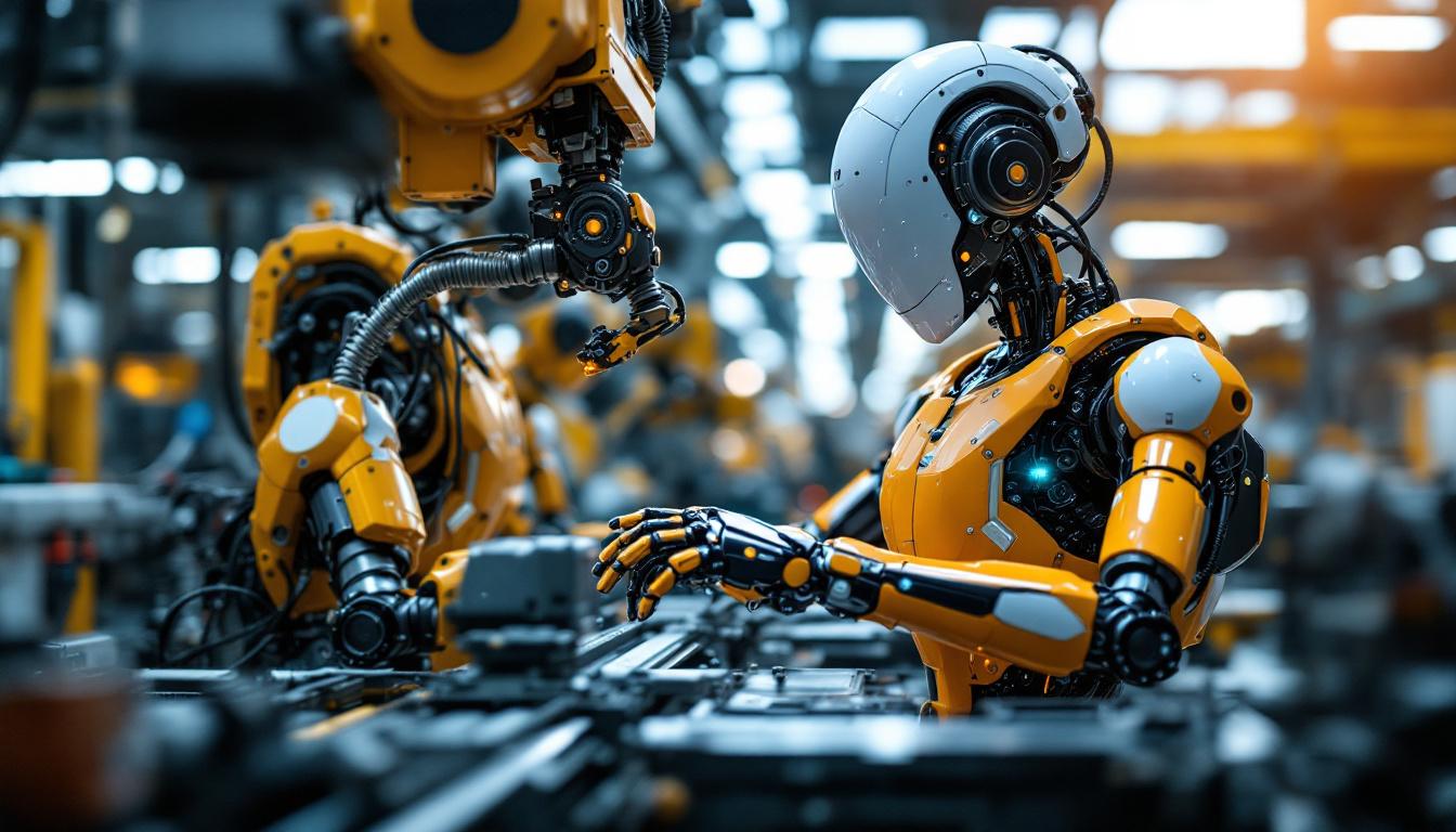 A photograph of a sleek industrial robot in action