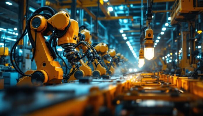 A photograph of a bustling industrial setting in boston
