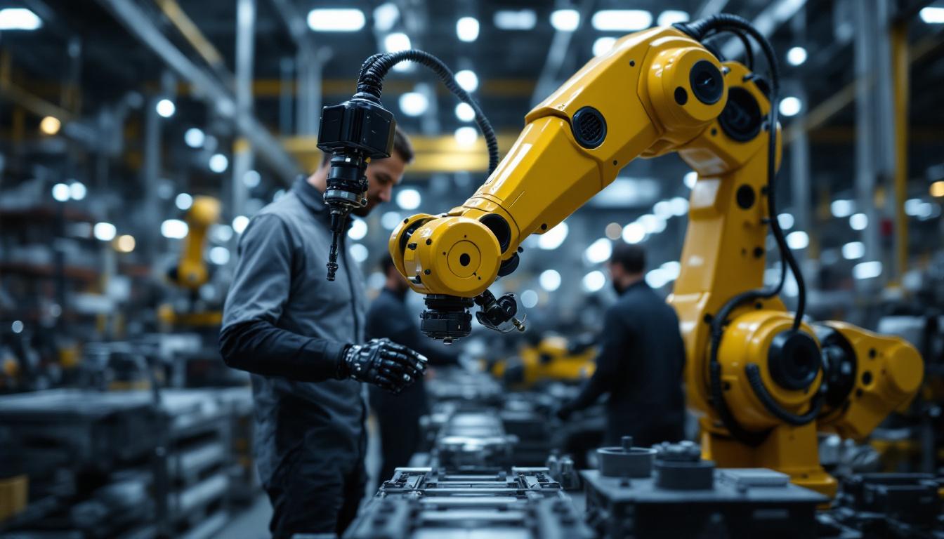 A photograph of a modern industrial robotic arm in action