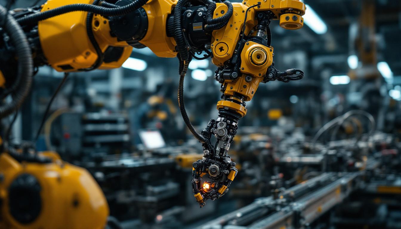 A photograph of a skilled stationary engineer working on an industrial robot