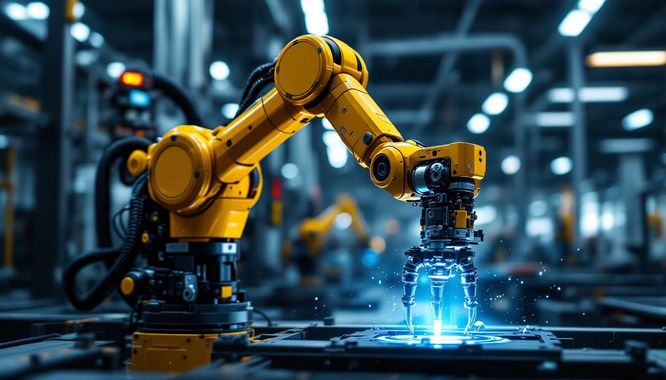 A photograph of a sleek industrial robotic arm in action