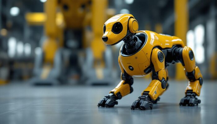 A photograph of capture a photograph of an industrial robotic dog in action