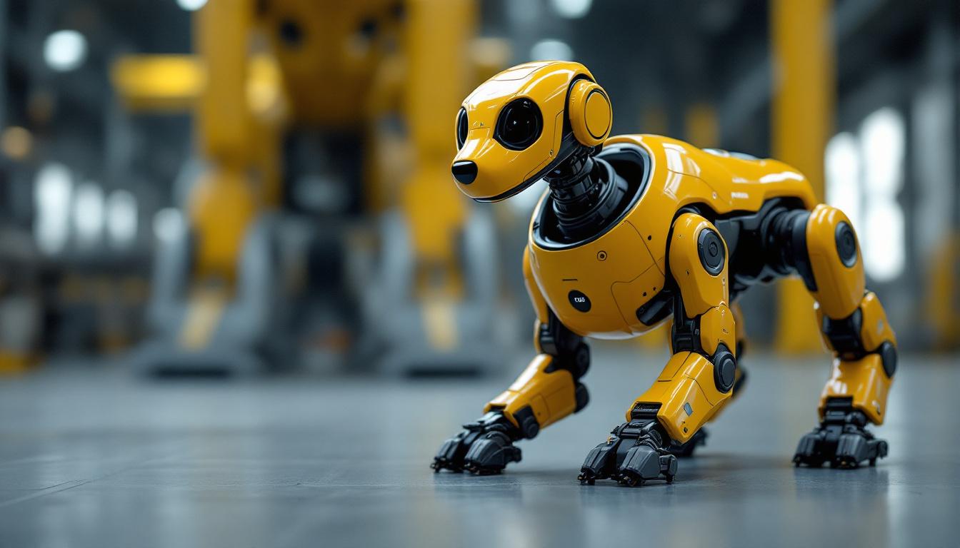 A photograph of capture a photograph of an industrial robotic dog in action