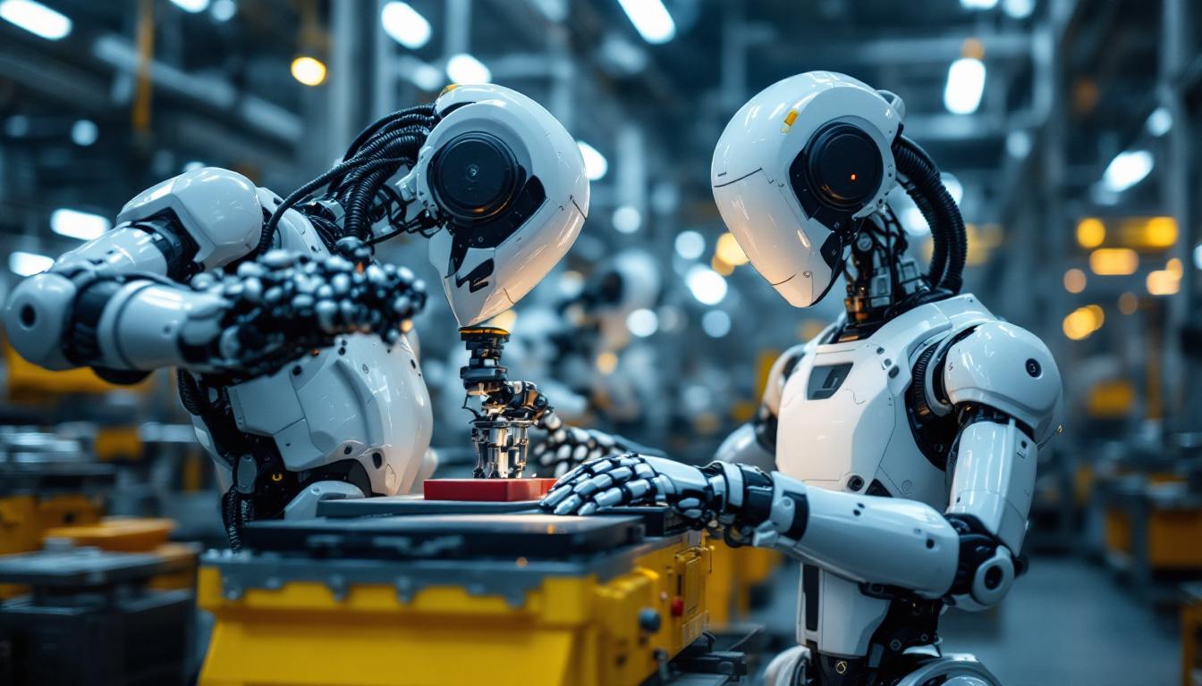 A photograph of a modern industrial robot in action within a manufacturing environment