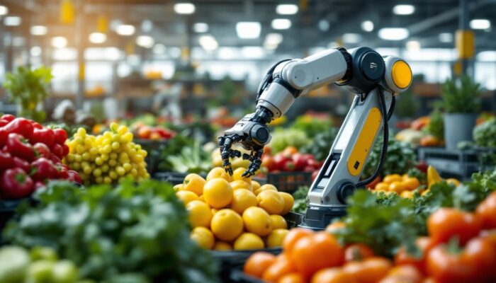 A photograph of a sleek industrial robotic arm in action