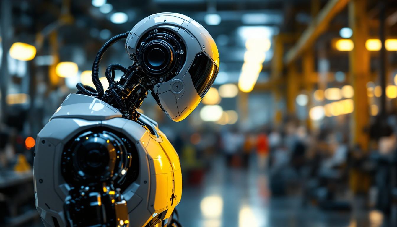 A photograph of a sleek industrial robot in action