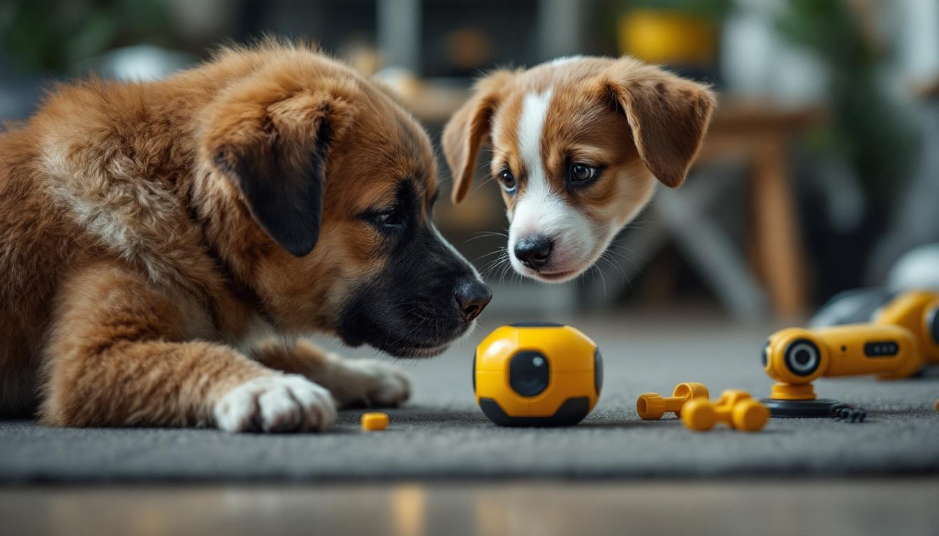A photograph of a dog engaging with a 3d object or toy in a playful setting
