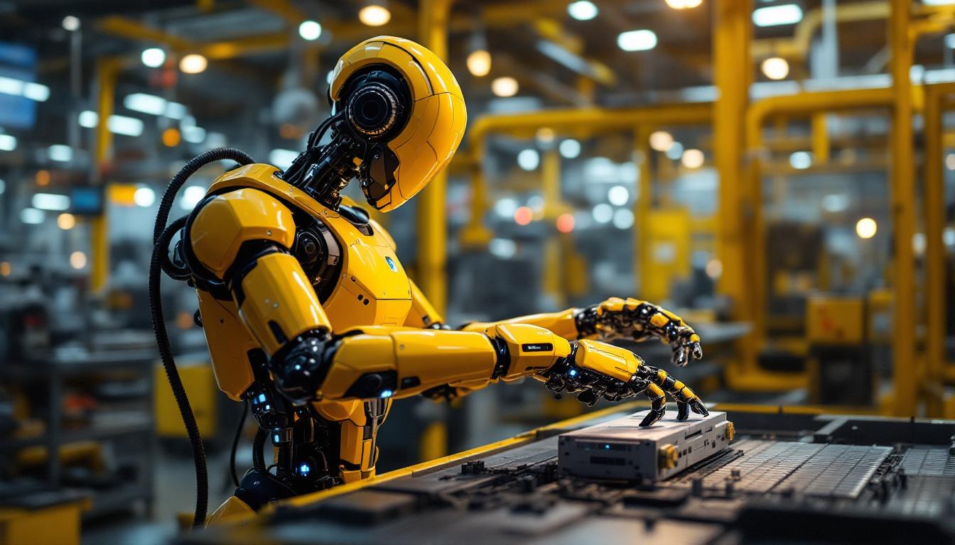 A photograph of a modern industrial robot in action within a manufacturing environment