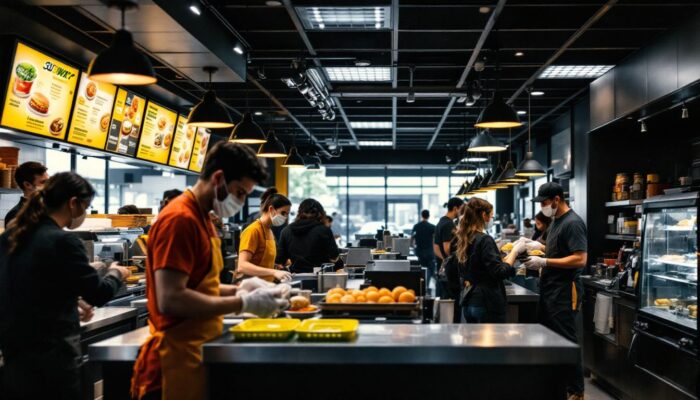 A photograph of a bustling subway restaurant in billerica