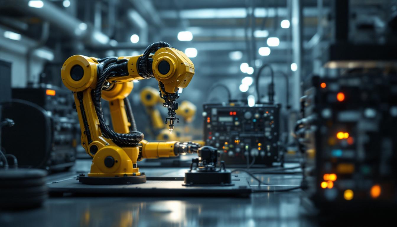 A photograph of capture a photograph of an industrial robot in action