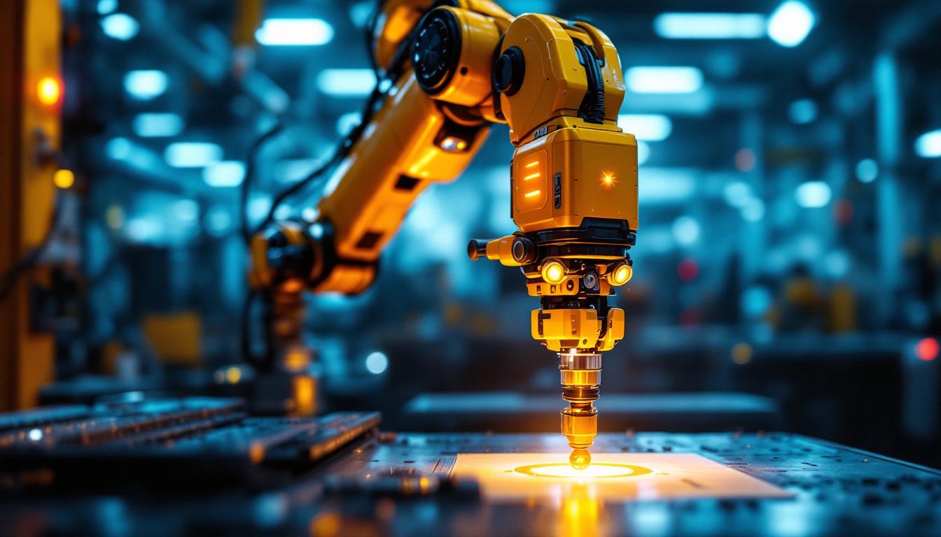 A photograph of a sleek industrial robotic arm in action