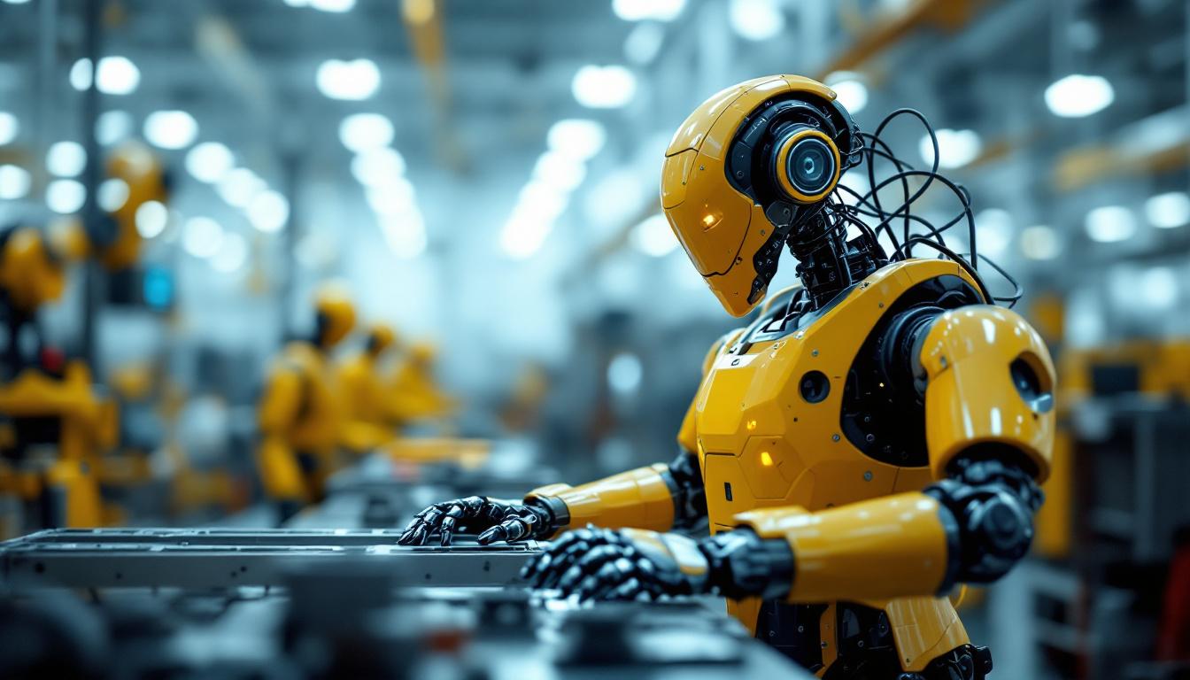 A photograph of a modern industrial robot in action within a manufacturing setting