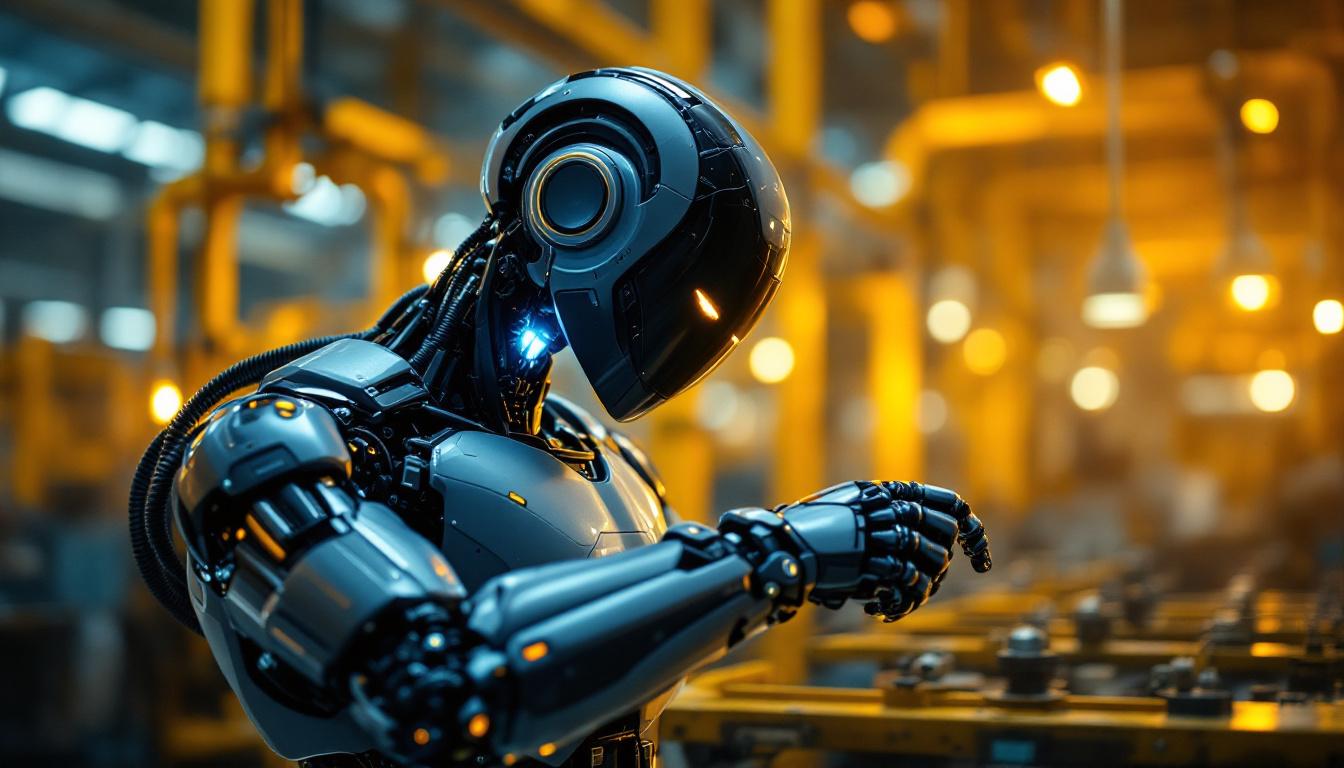 A photograph of a sleek industrial robot in action