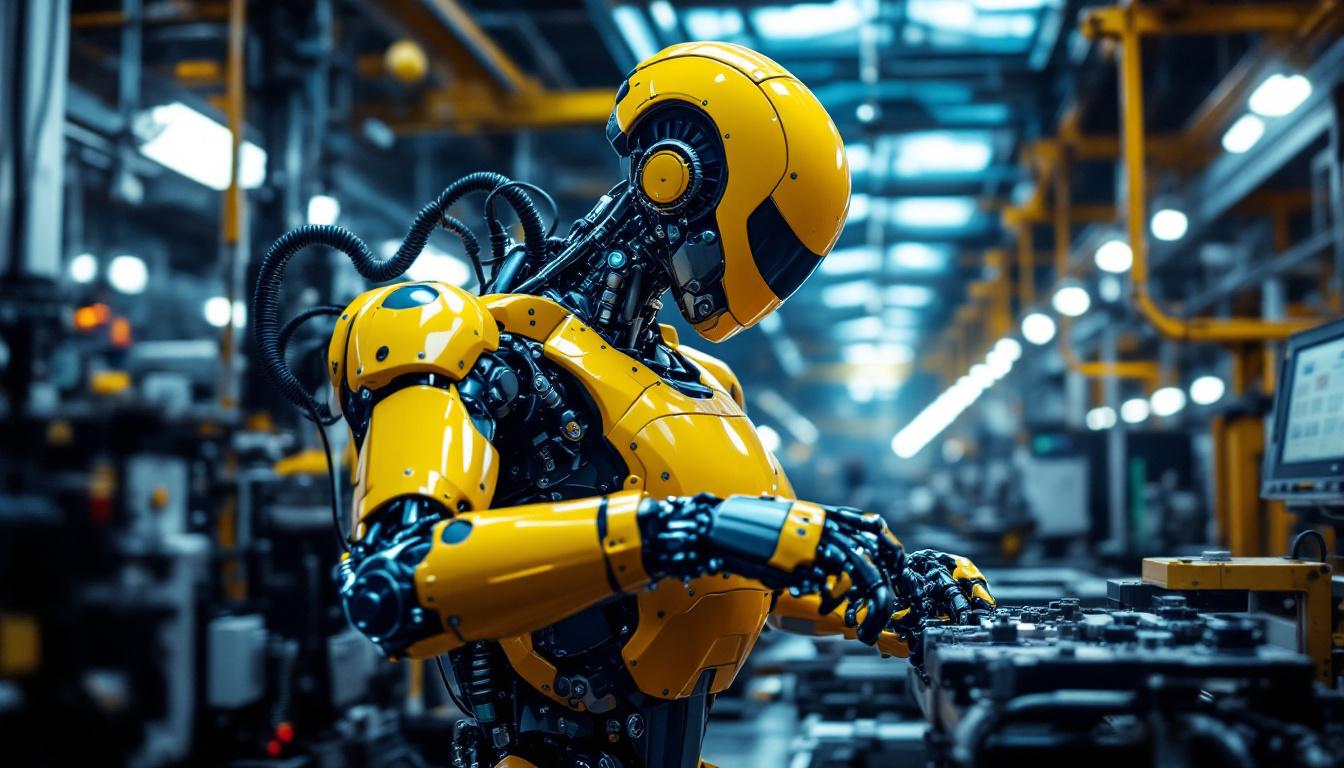 A photograph of a dynamic industrial robot in action