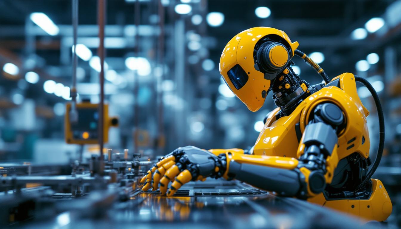 A photograph of a modern industrial robot in action within a manufacturing environment