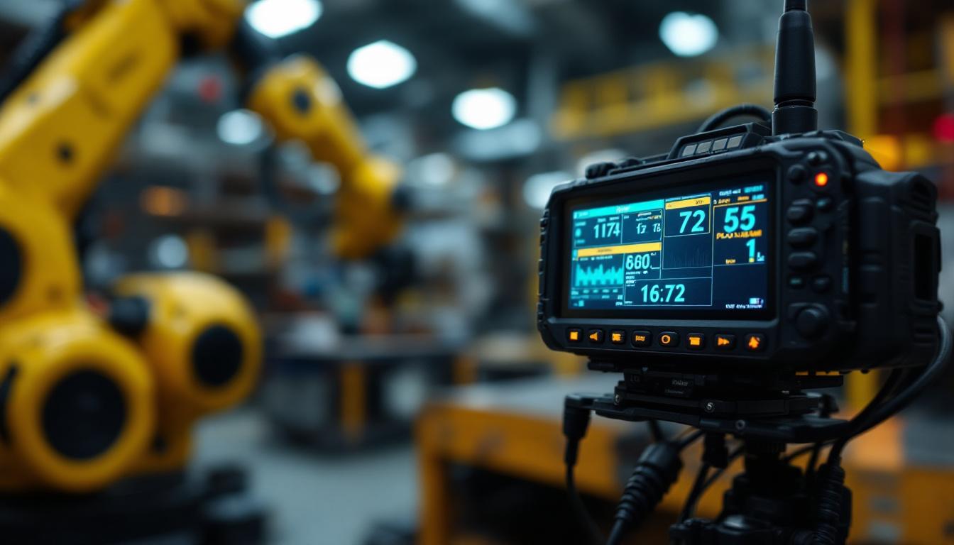 A photograph of a close-up of a police scanner device in an industrial setting